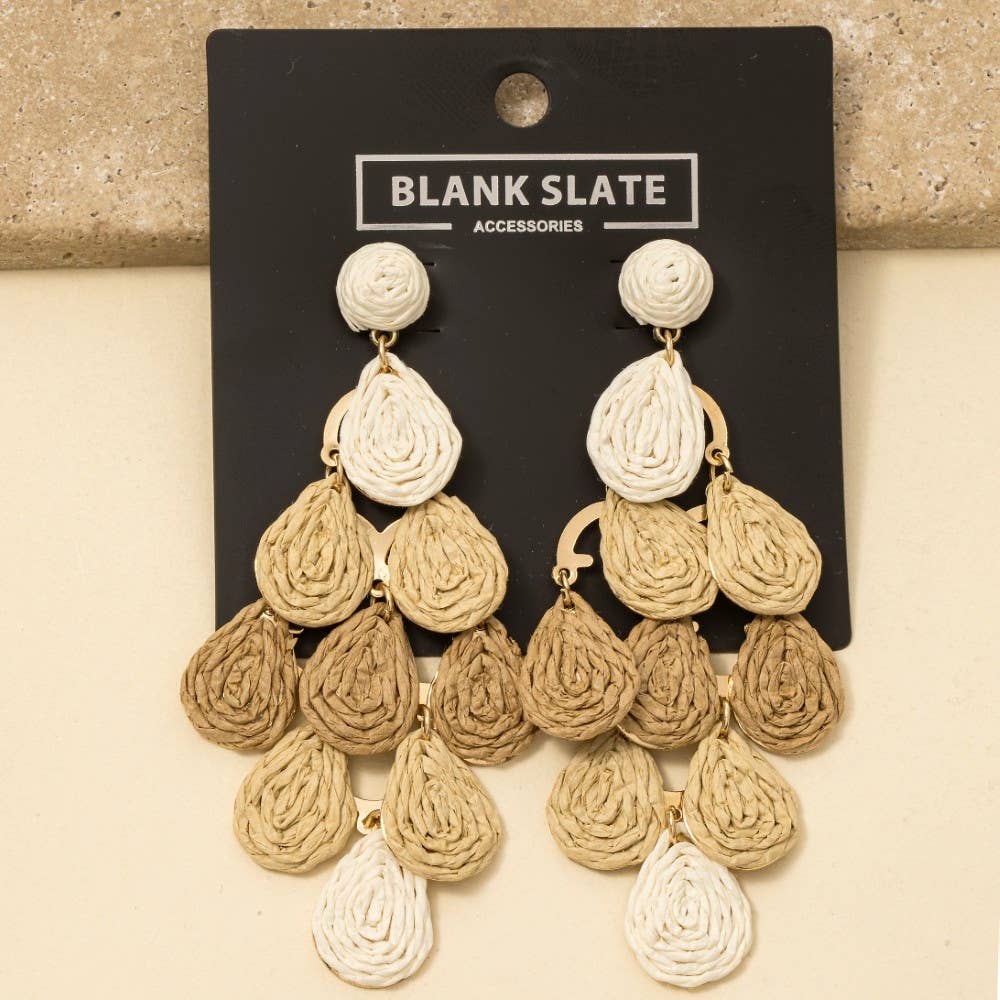 Straw Weave Teardrop Chandelier Dangle Earrings: MU