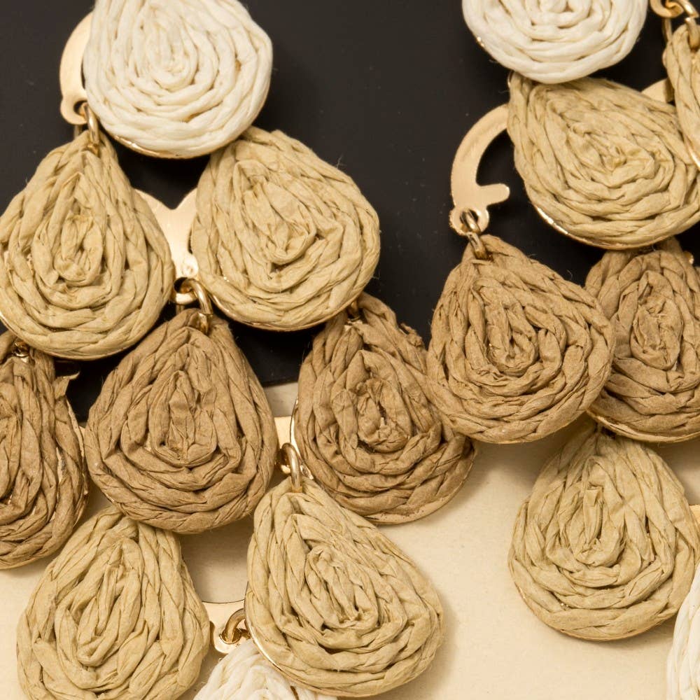 Straw Weave Teardrop Chandelier Dangle Earrings: MU