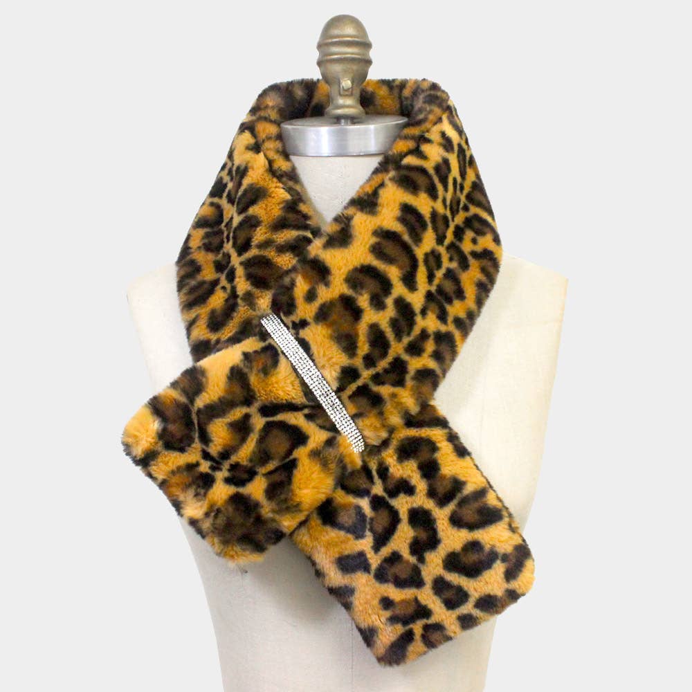 Faux Fur Bling Pull Through Scarf: Red