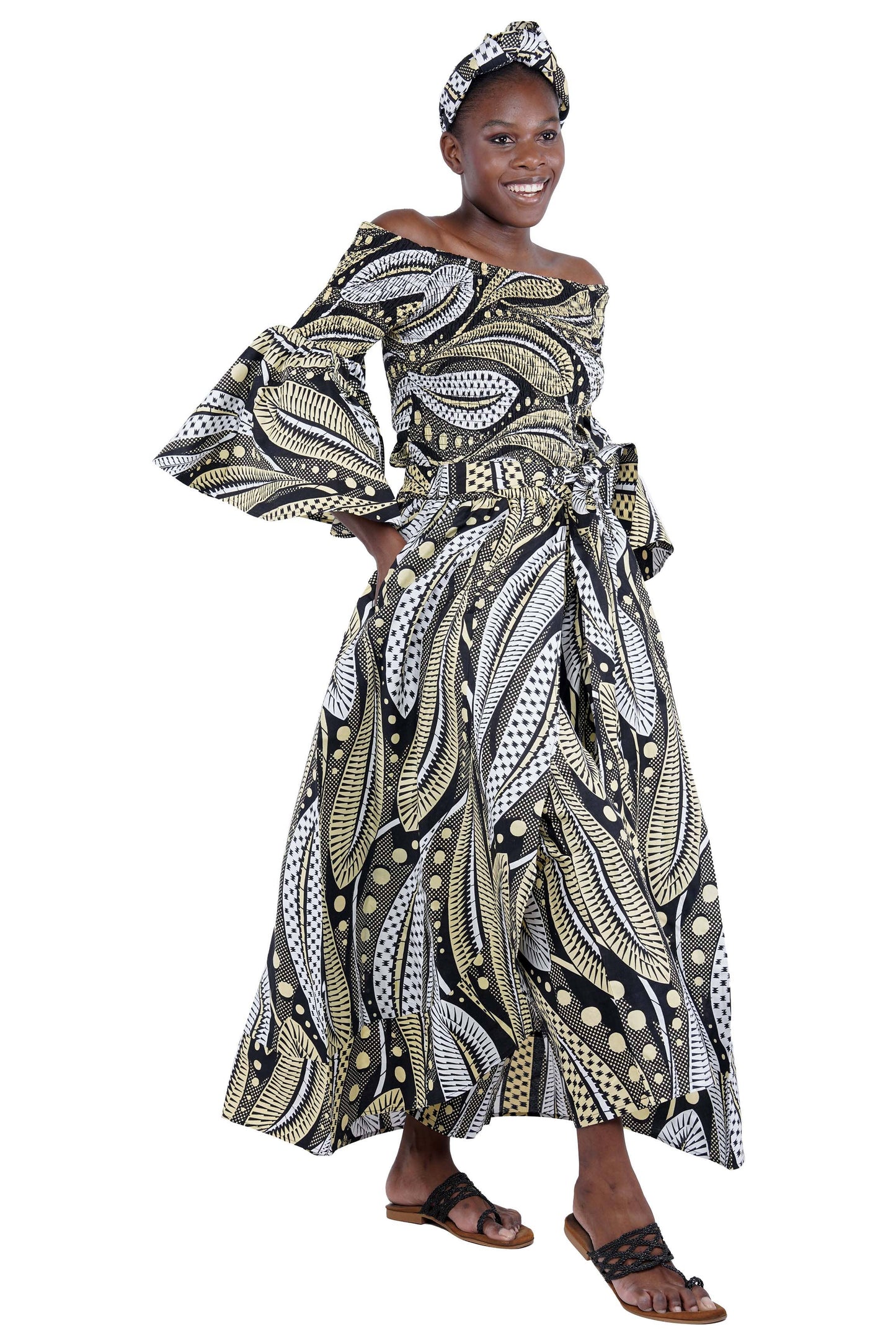 Smoked Top and Layered Pant Skirt Set