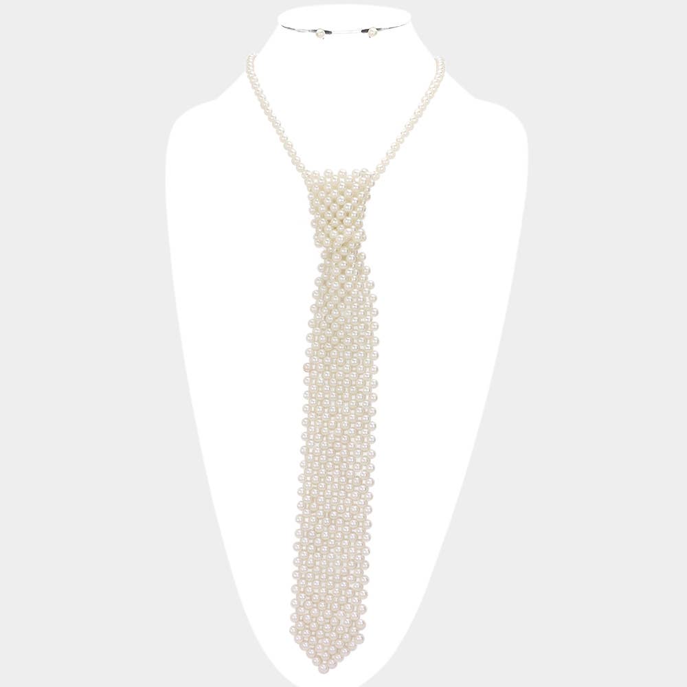 Pearl Neck Tie Necklace: Black