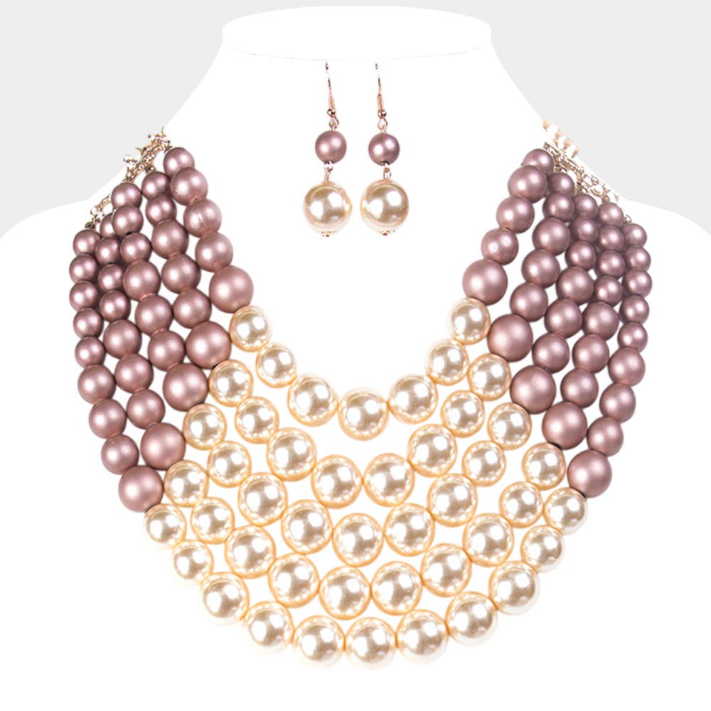 Chunky Multi Strand Pearl Bib Necklace: CREAM BLACK