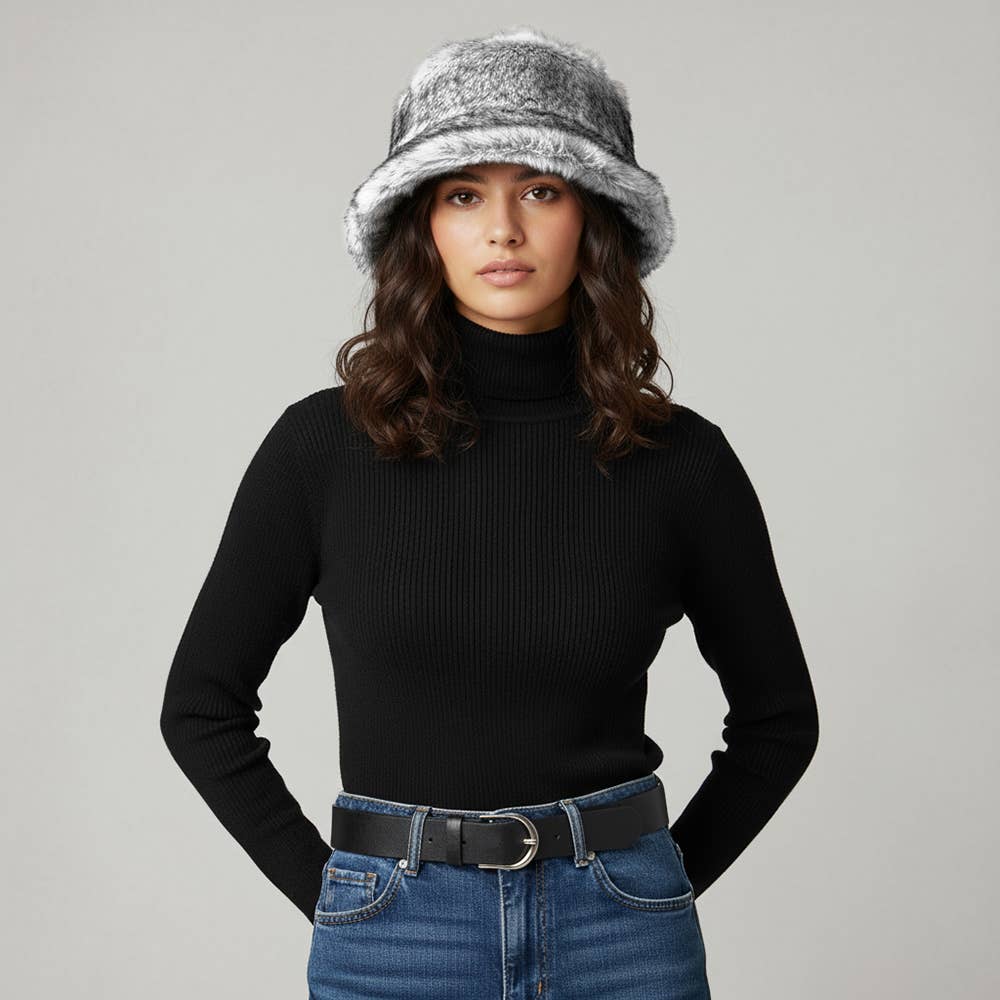 Soft Plush Faux Fur Winter Bucket Hat: Beige