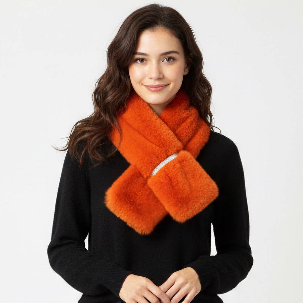 Faux Fur Bling Pull Through Scarf: Red