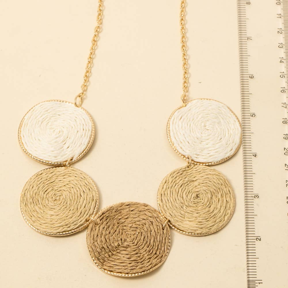 3 Tone Straw Discs Statement Chain Necklace: MU