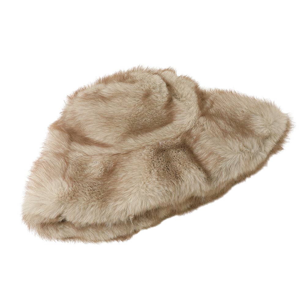 Soft Plush Faux Fur Winter Bucket Hat: Burgundy