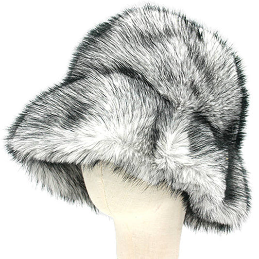 Soft Plush Faux Fur Winter Bucket Hat: White