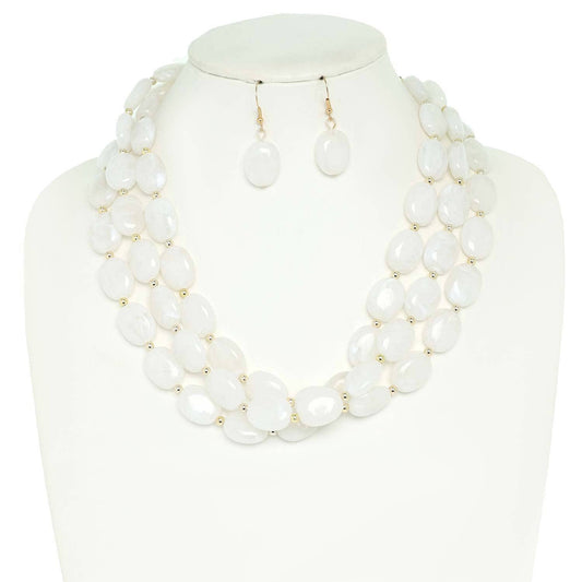 Multi Strand Natural Gemstone Beaded Necklace Set: White