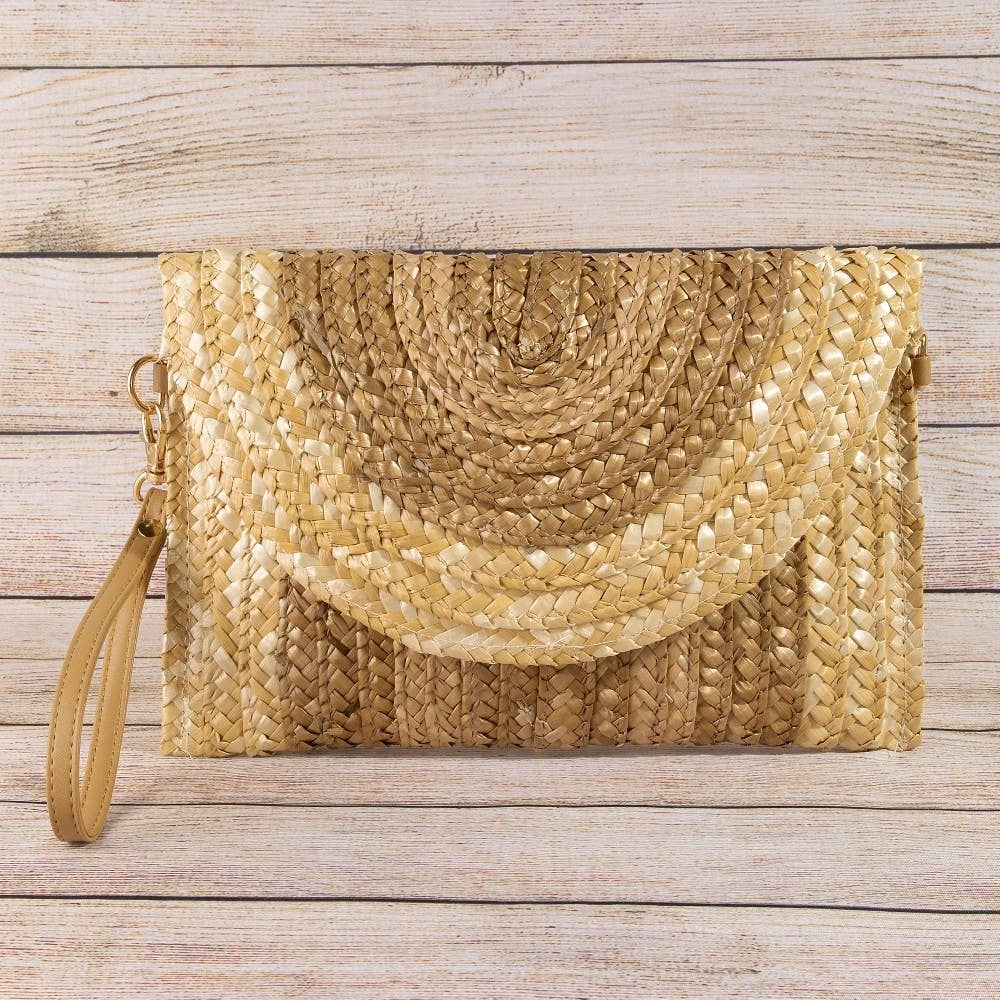 Three Tone Straw Clutch Bag: BEI