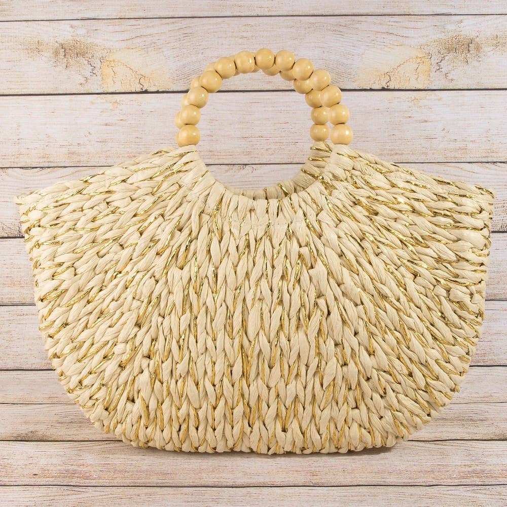 Straw Braided Half Moon Round Handle Tote Bag: B
