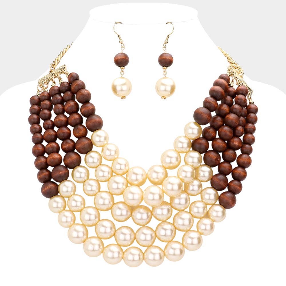 Chunky Multi Strand Pearl Bib Necklace: WHITE BLACK