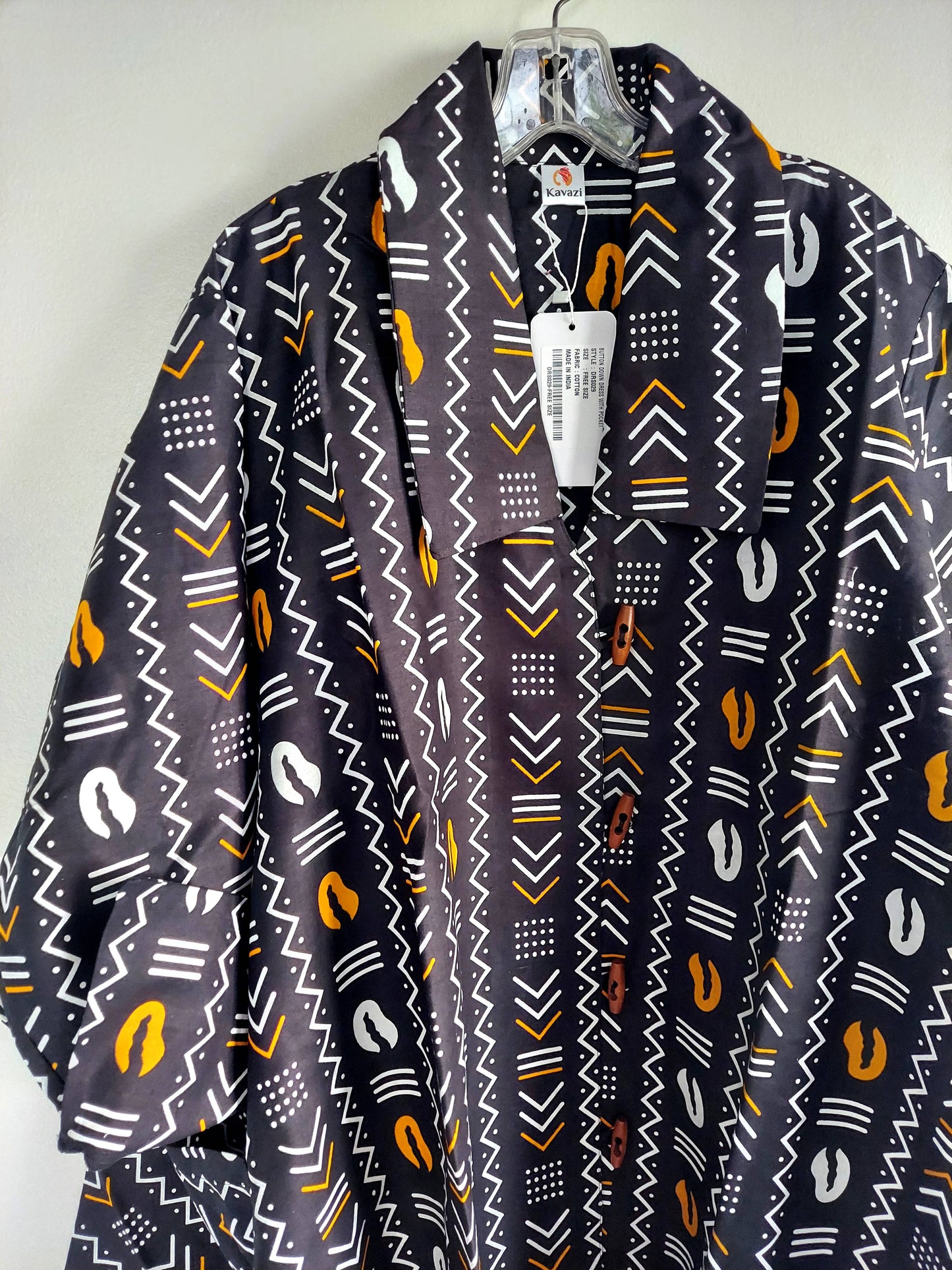 Cotton Swing Dress / Top Ankara Print Black Tribal- DRS029