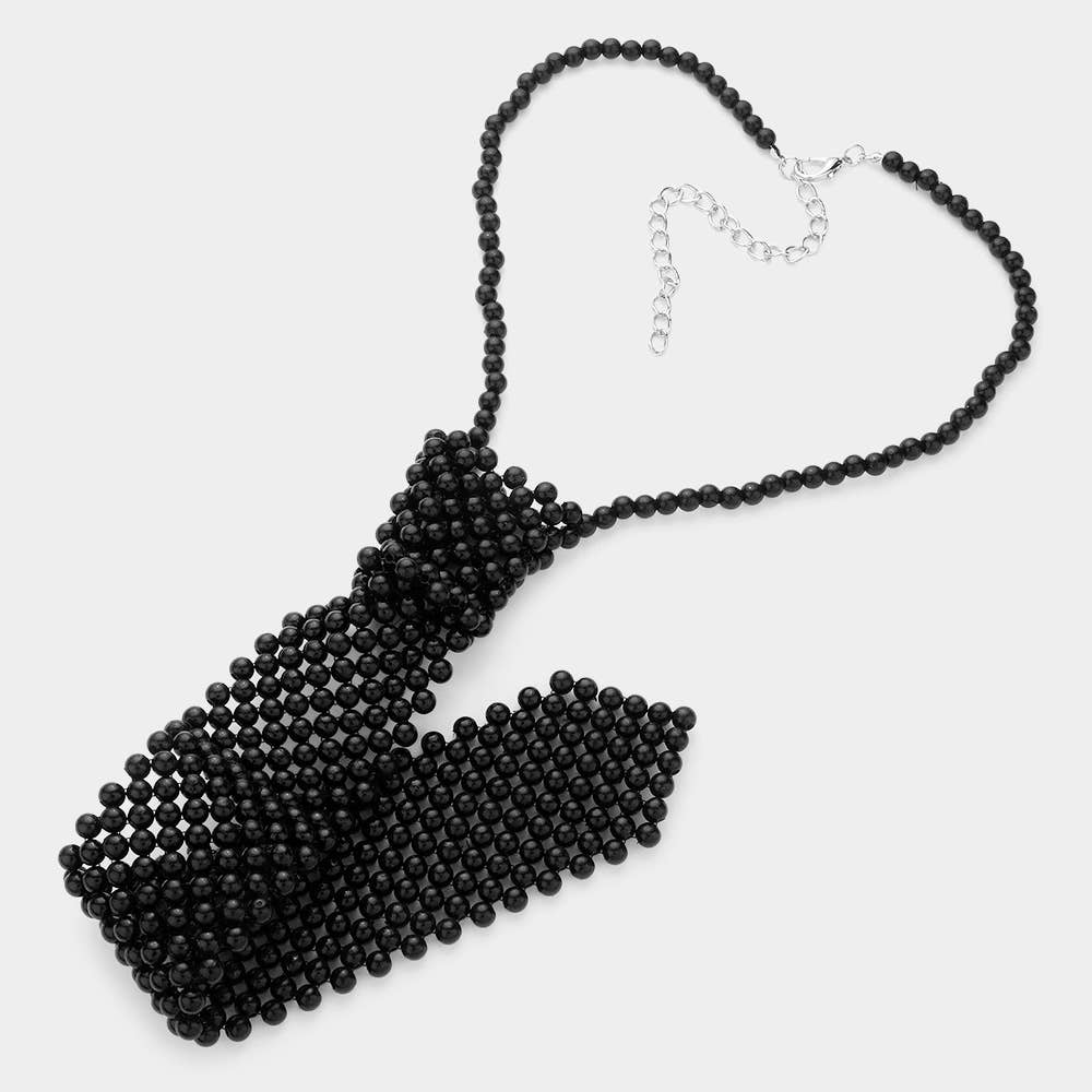 Pearl Neck Tie Necklace: Cream