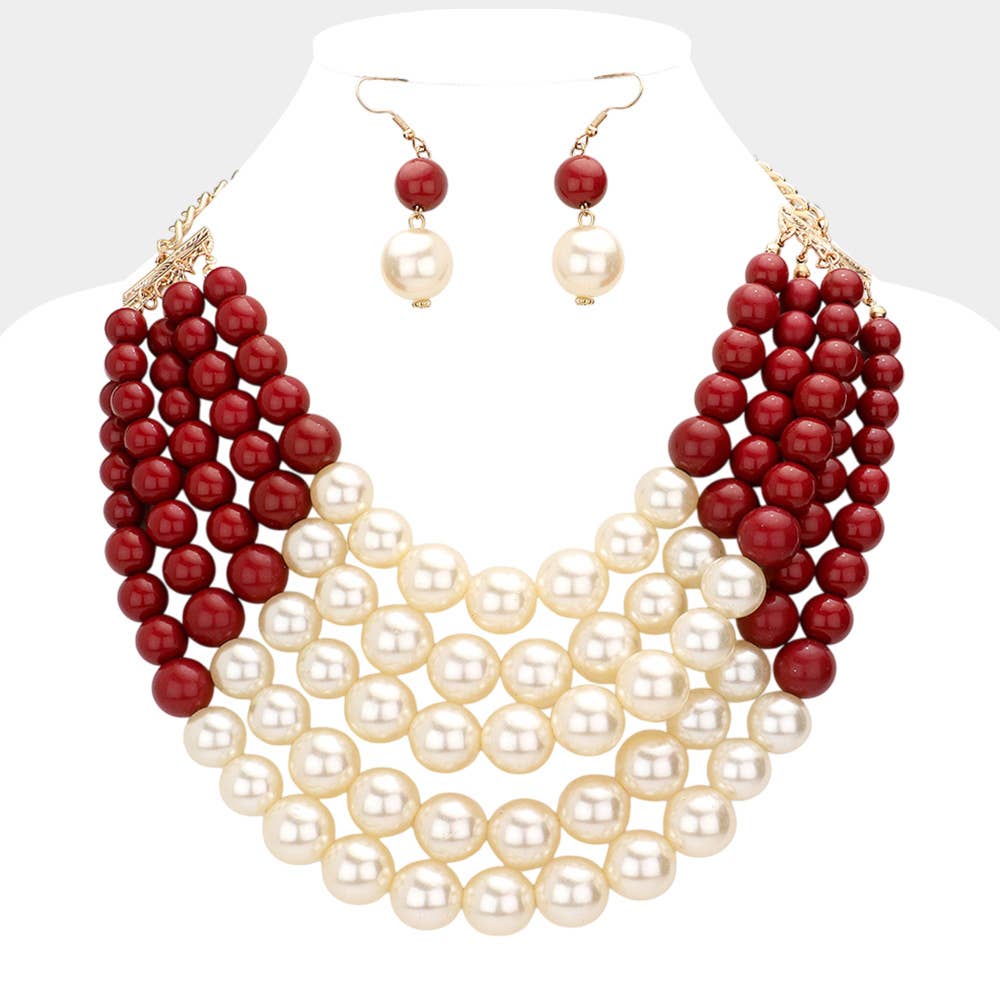 Chunky Multi Strand Pearl Bib Necklace: CREAM BLACK