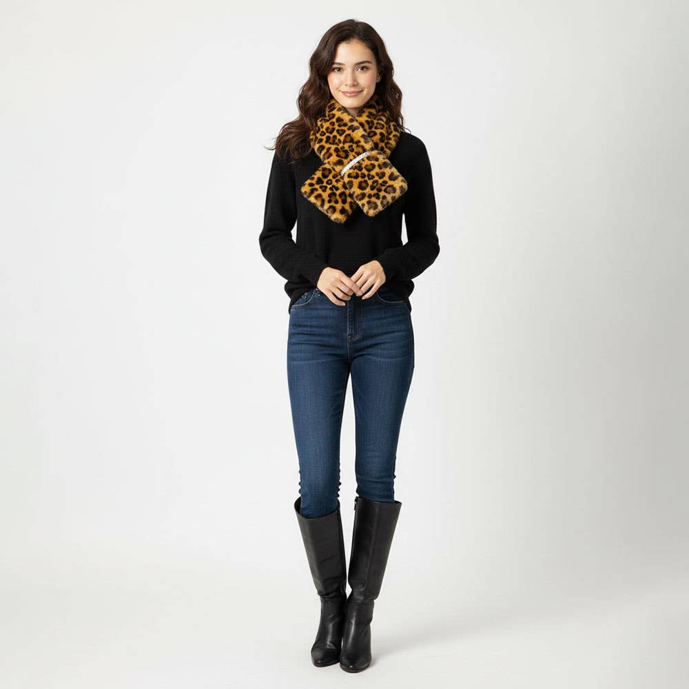 Faux Fur Bling Pull Through Scarf: Red