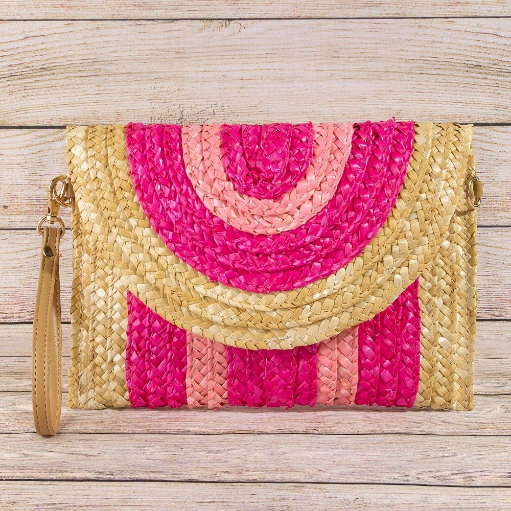 Three Tone Straw Clutch Bag: BEI