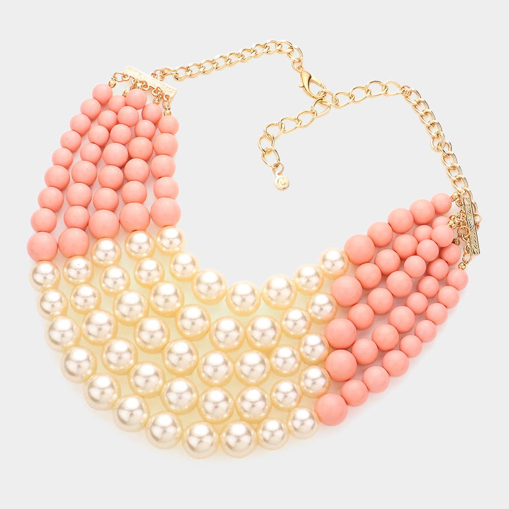 Chunky Multi Strand Pearl Bib Necklace: CREAM BLACK