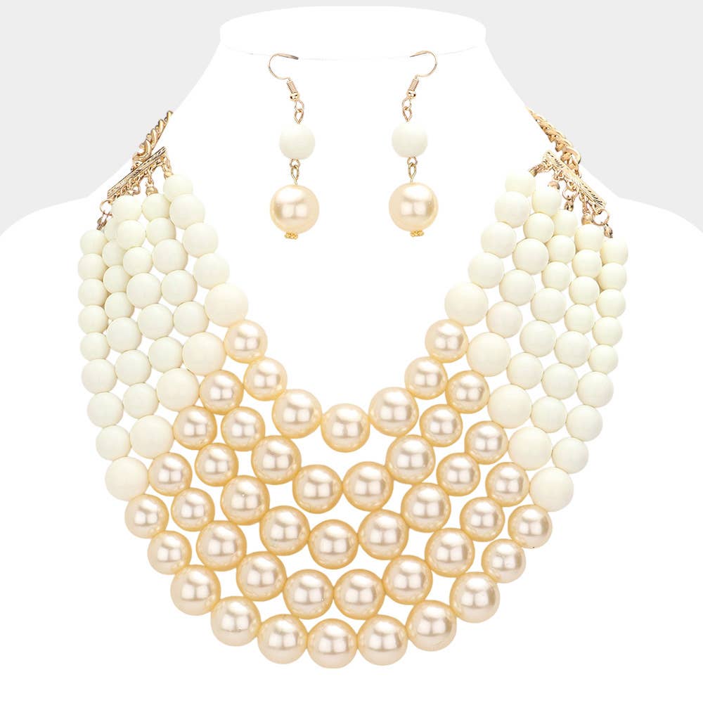 Chunky Multi Strand Pearl Bib Necklace: WHITE BLACK