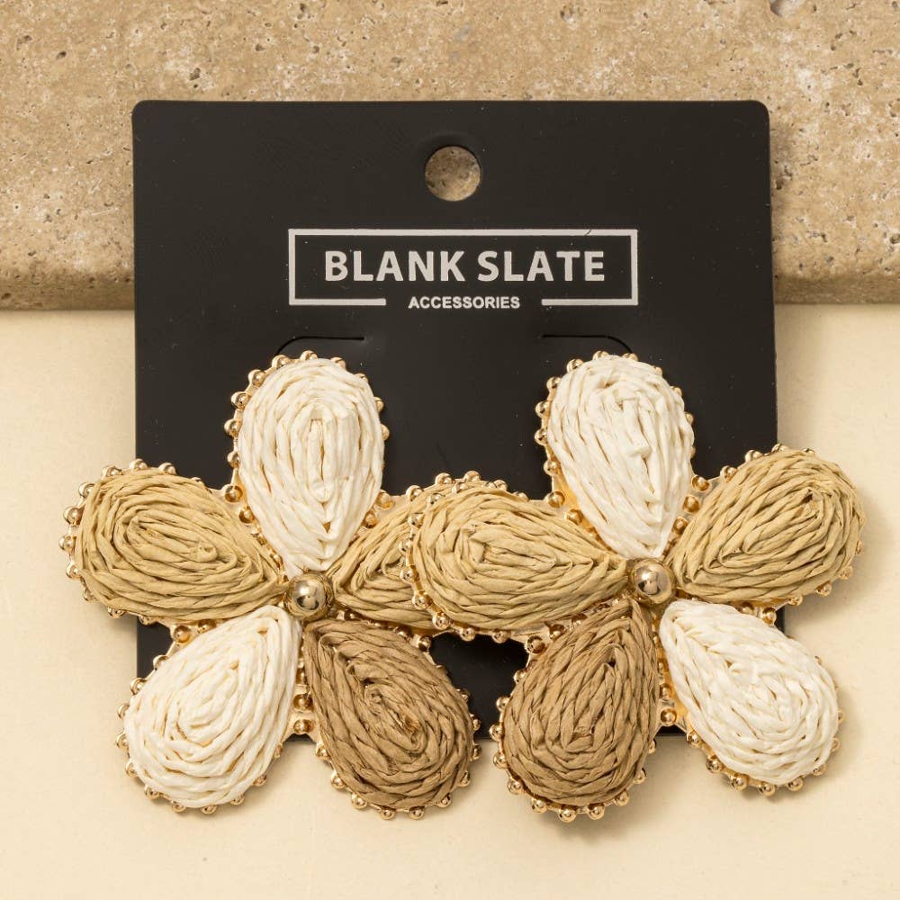 Multi Tone Straw Weave Flower Stud Earrings: MU