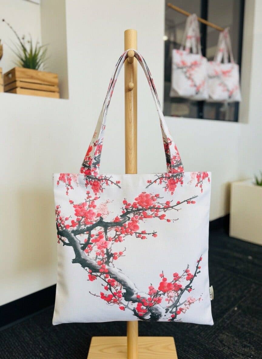 JCFB0249 Red Cherry Blossom Watercolor Painting Luxe Shoulder Bag