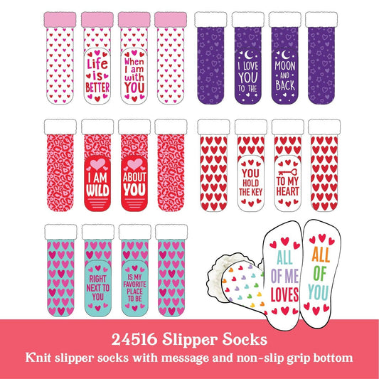 Valentine's Day Plush Slipper Sock Assortment- 6/Pack: Closeout Price