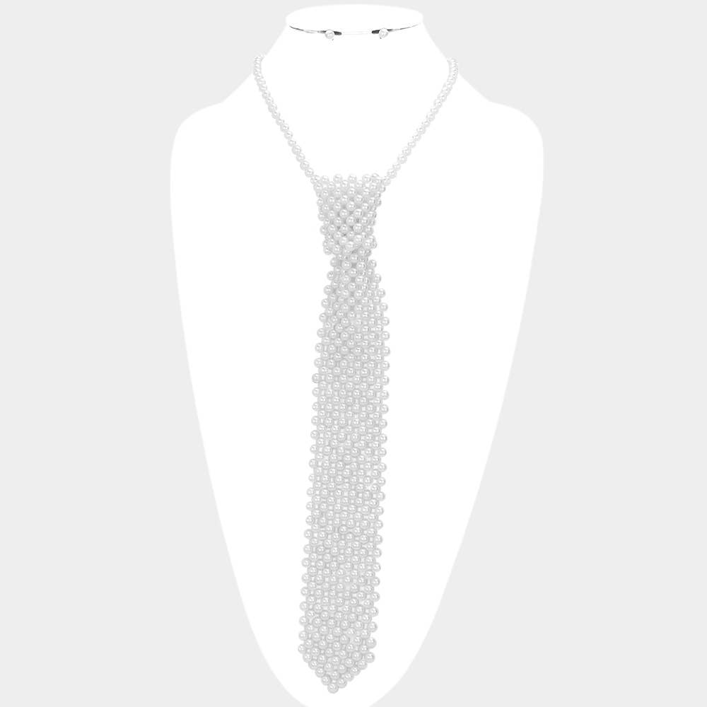 Pearl Neck Tie Necklace: Cream