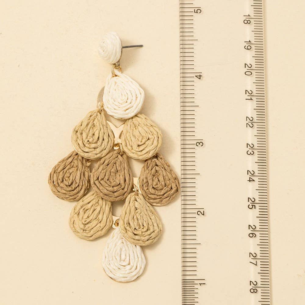 Straw Weave Teardrop Chandelier Dangle Earrings: MU