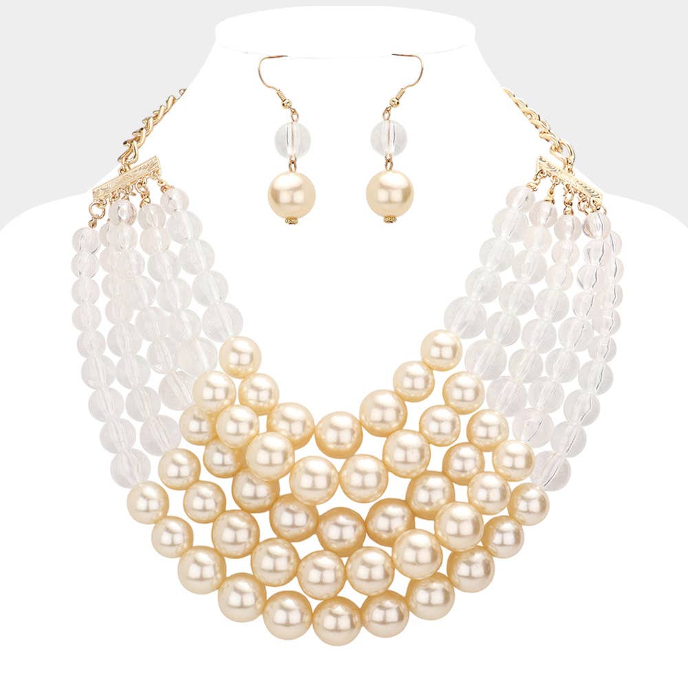 Chunky Multi Strand Pearl Bib Necklace: WHITE BLACK