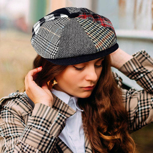 Patchwork Wool Newsboy Hat: L/XL