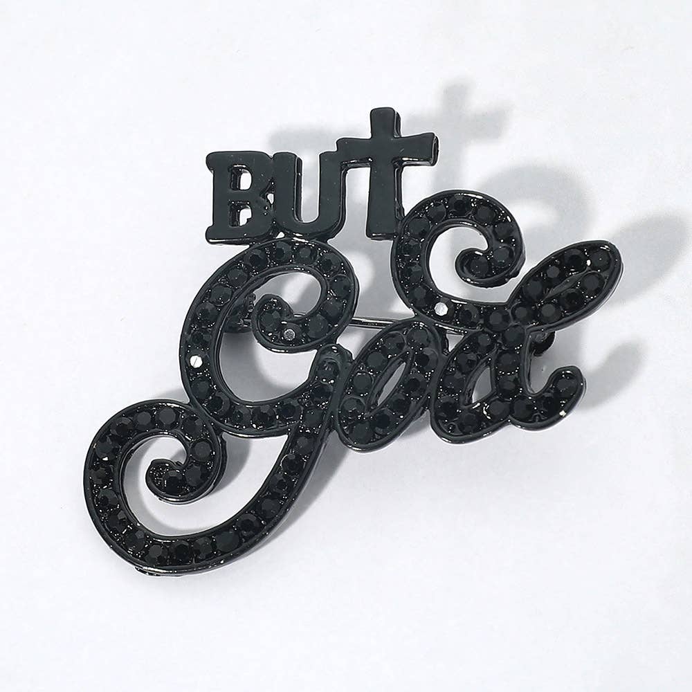 Stone Paved But God Message Pin Brooch: Clear,Gold
