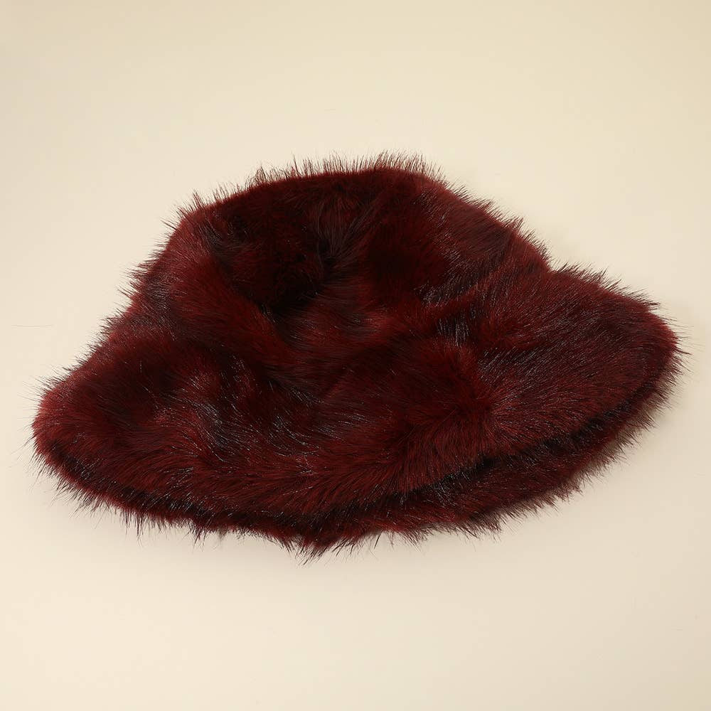 Soft Plush Faux Fur Winter Bucket Hat: Beige