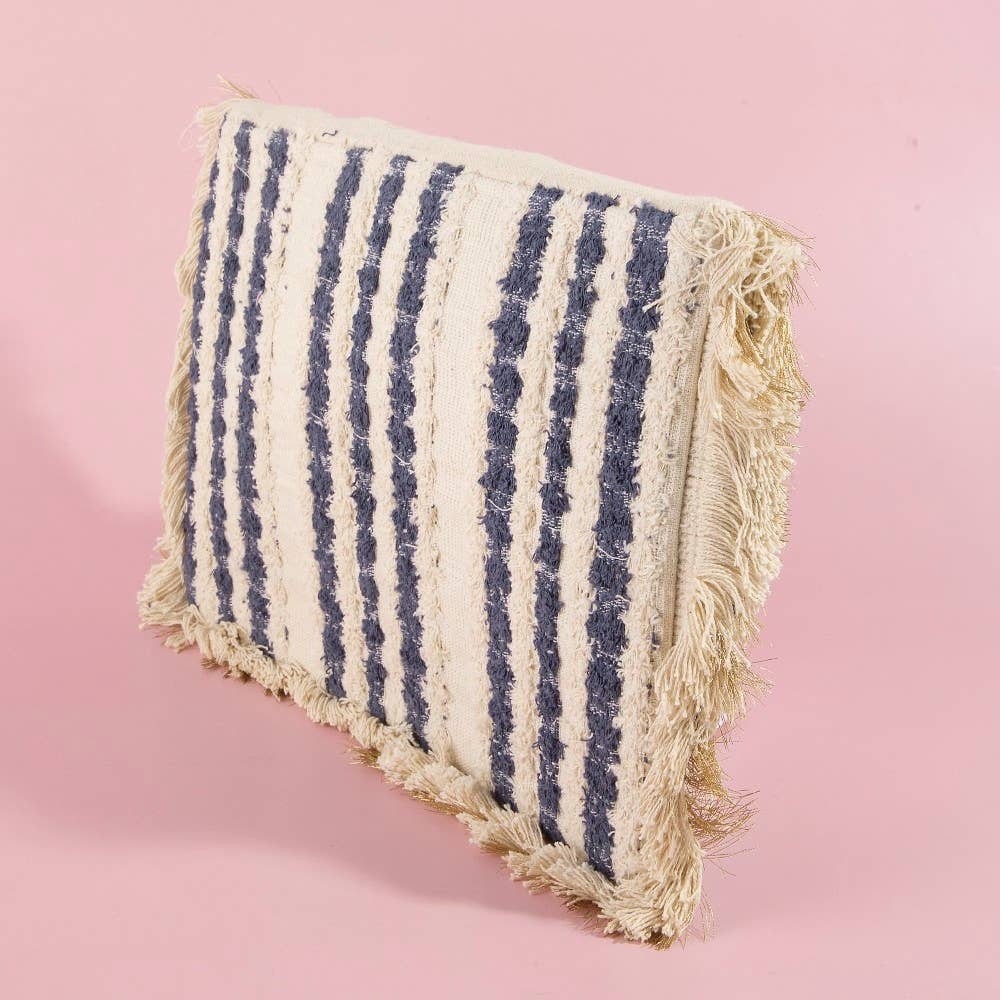 Beaded Fringe Trim Mandala Clutch Bag: NAVY