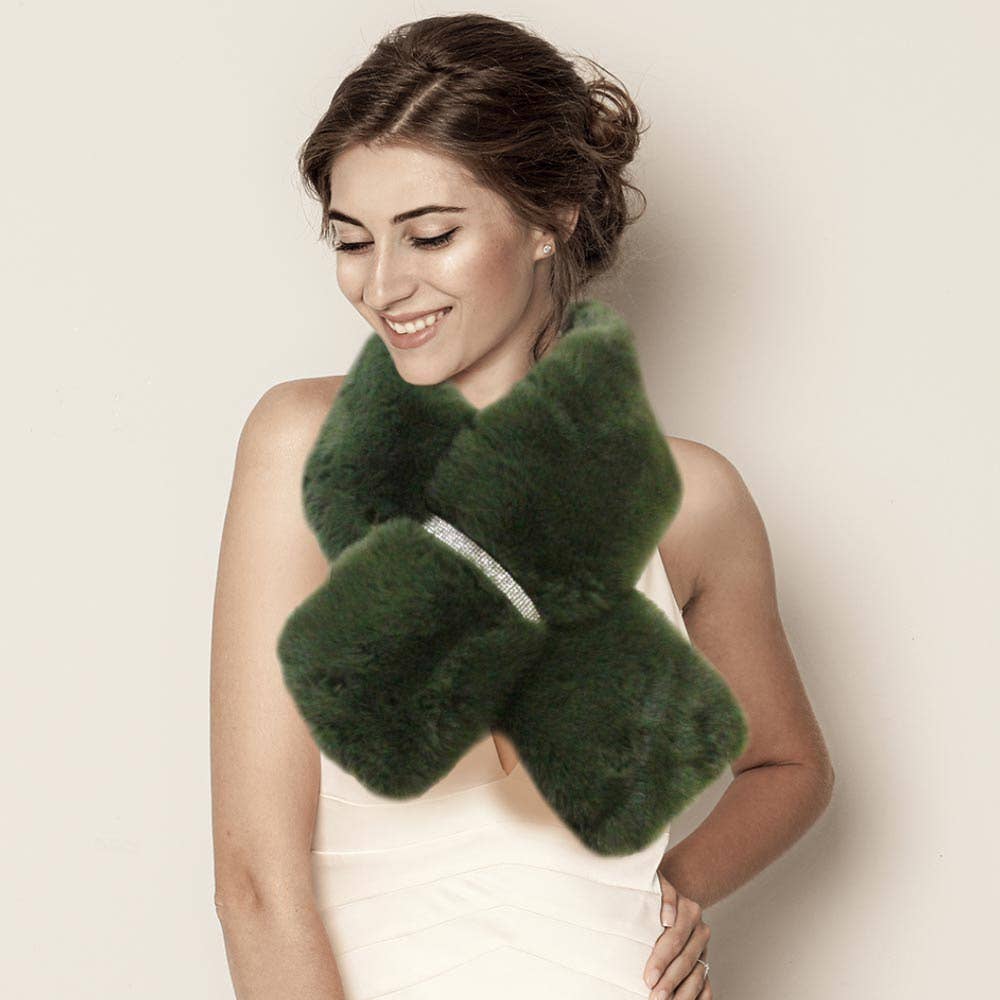 Faux Fur Bling Pull Through Scarf: Red