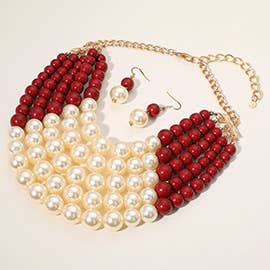 Chunky Multi Strand Pearl Bib Necklace: WHITE BLACK