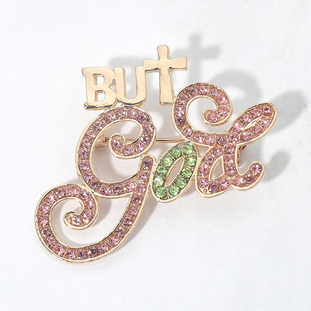 Stone Paved But God Message Pin Brooch: Clear,Gold
