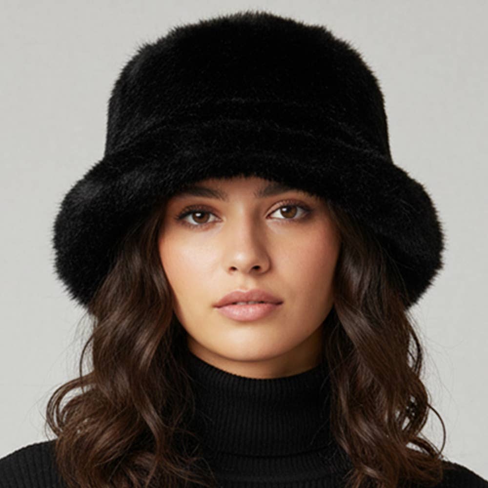 Soft Plush Faux Fur Winter Bucket Hat: White
