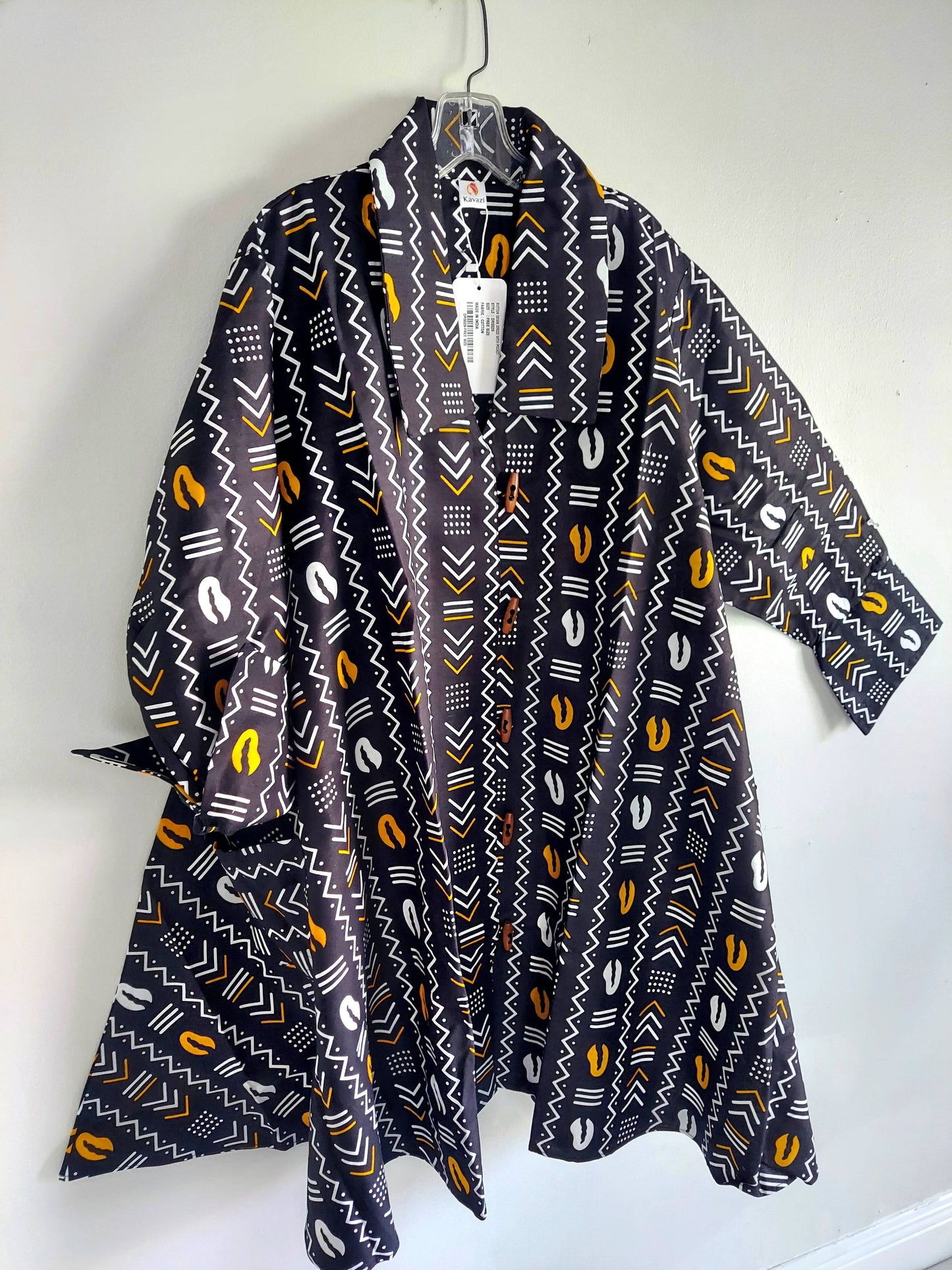 Cotton Swing Dress / Top Ankara Print Black Tribal- DRS029