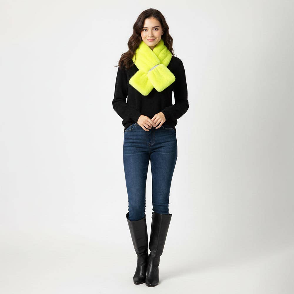 Faux Fur Bling Pull Through Scarf: Red