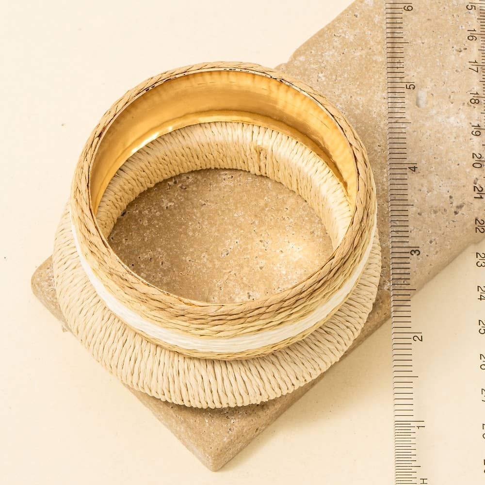 2Pc Mixed Straw Weave Bangle Bracelet Set: MULTI