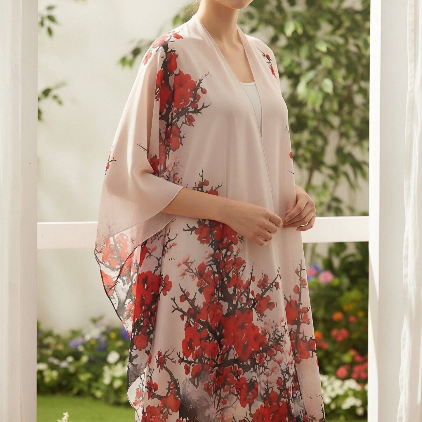 JC091749 Red Cherry Blossoms in Bloom Kimono