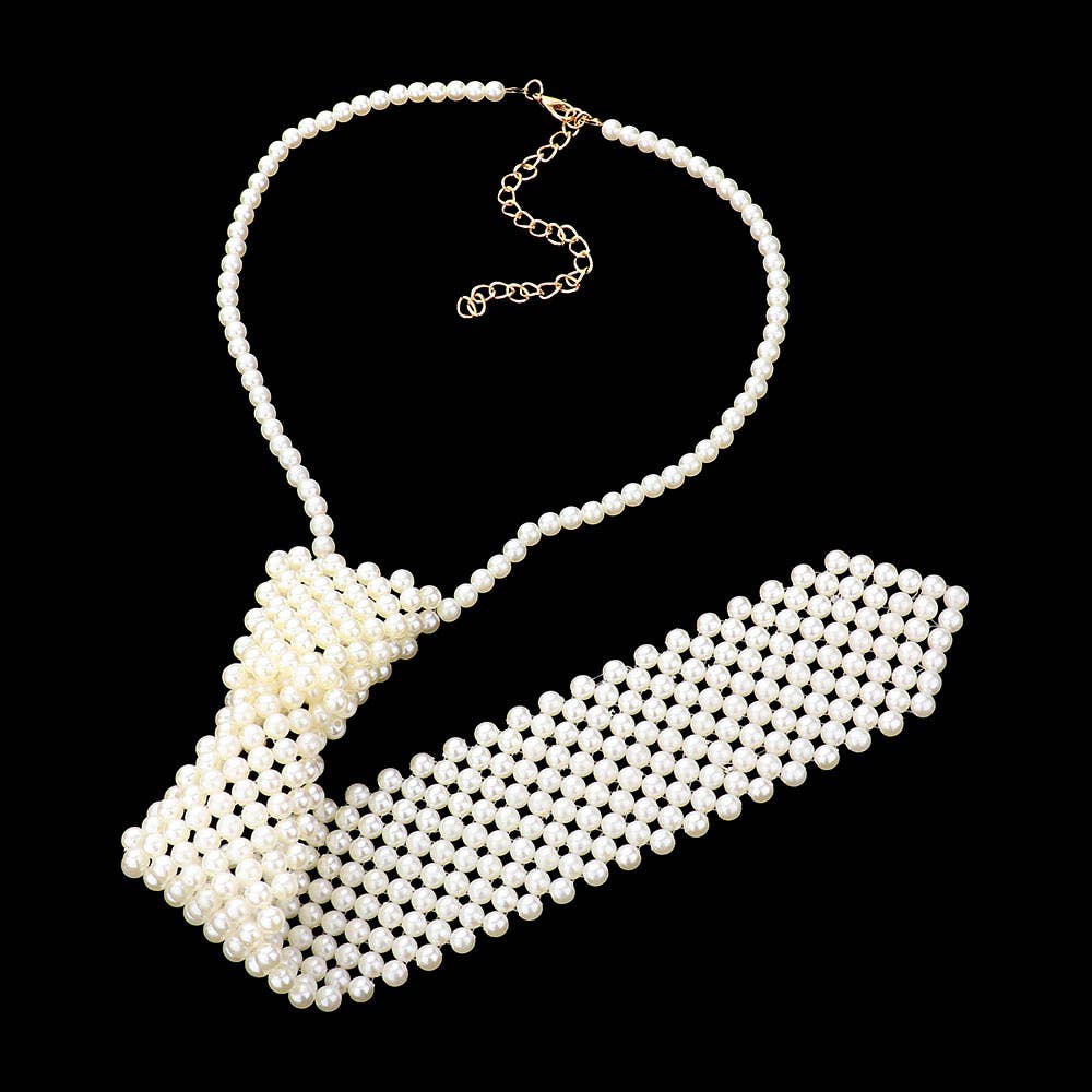 Pearl Neck Tie Necklace: Red