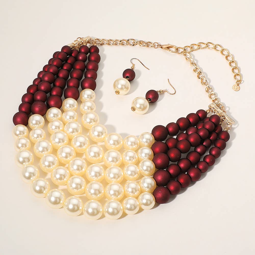 Chunky Multi Strand Pearl Bib Necklace: WHITE BLACK