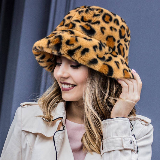 Faux Fur Bucket Hat: Leopard