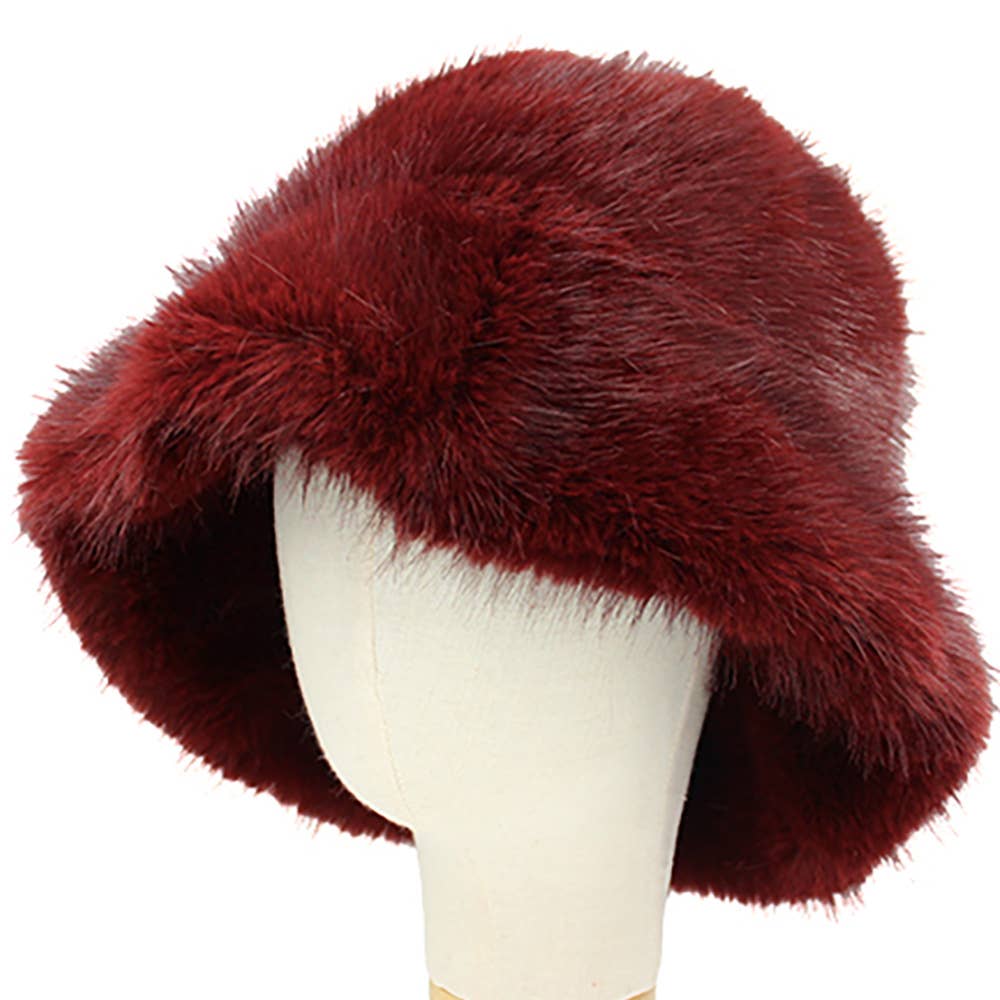 Soft Plush Faux Fur Winter Bucket Hat: Beige