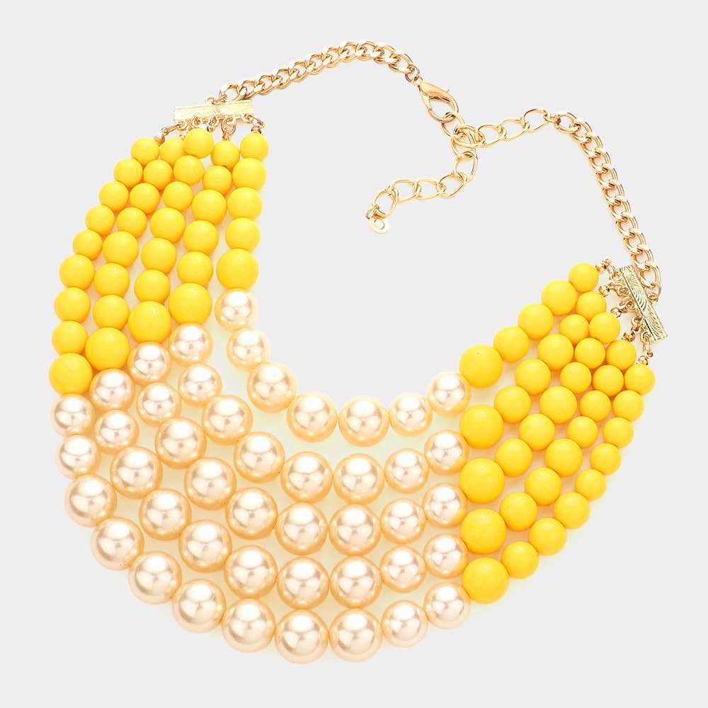 Chunky Multi Strand Pearl Bib Necklace: WHITE BLACK