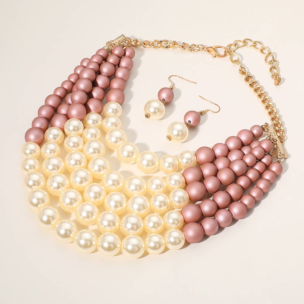 Chunky Multi Strand Pearl Bib Necklace: CREAM BLACK