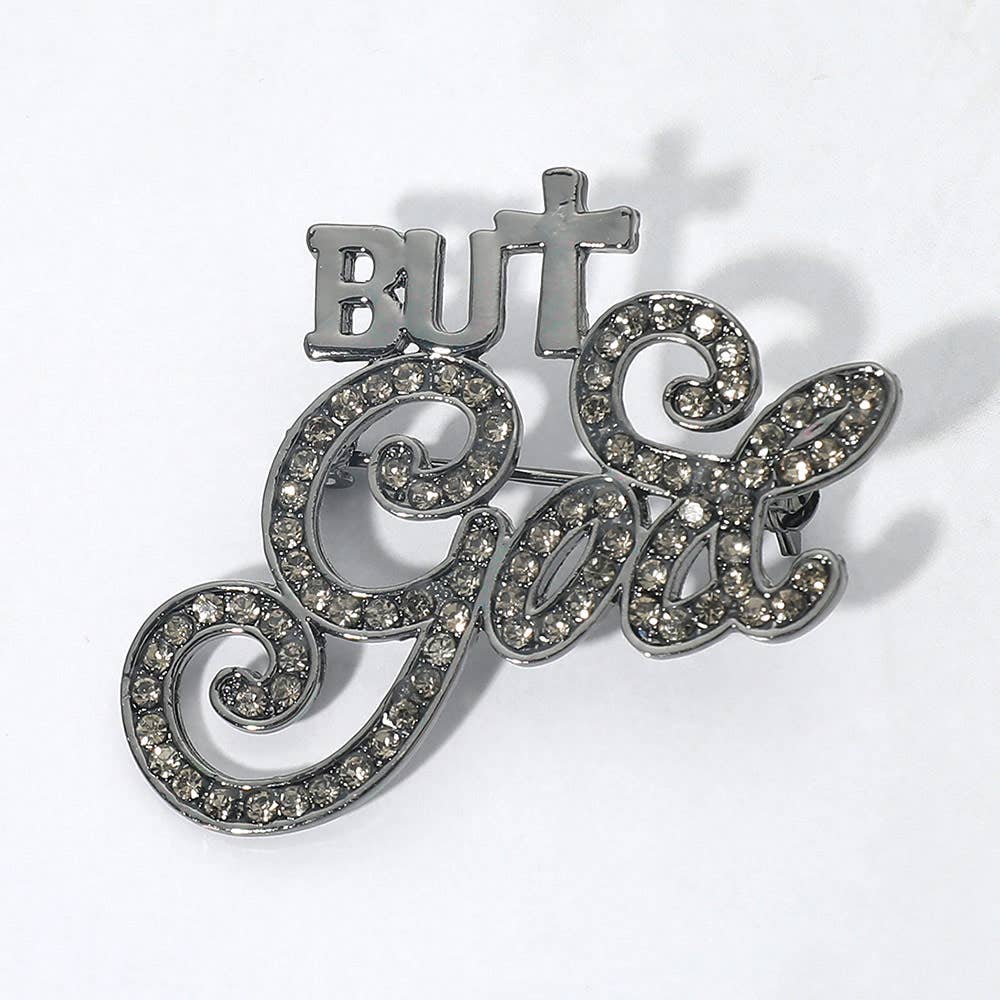 Stone Paved But God Message Pin Brooch: Clear,Gold