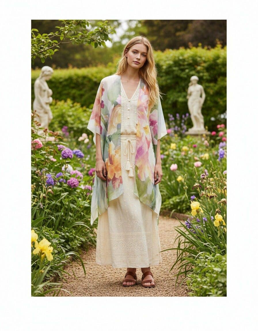 JC070961 Blooming Orchid Watercolor Kimono Cover-Up