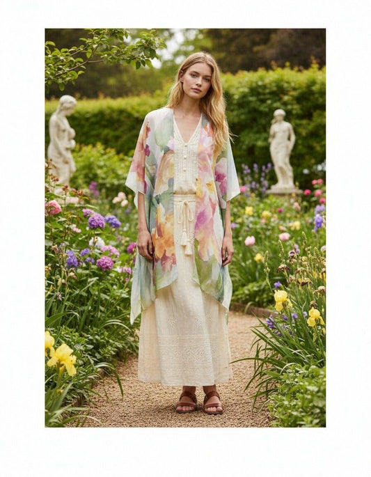 JC070961 Blooming Orchid Watercolor Kimono Cover-Up