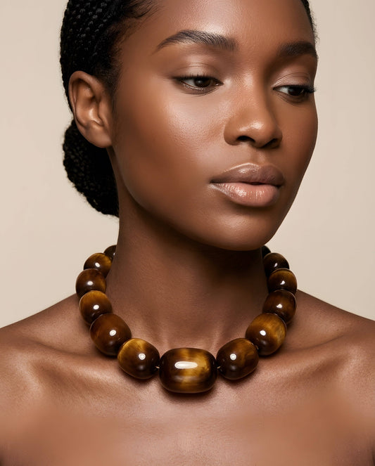 Chunky Beaded Statement Necklace | Bold Bubble Bead Choker: Brown